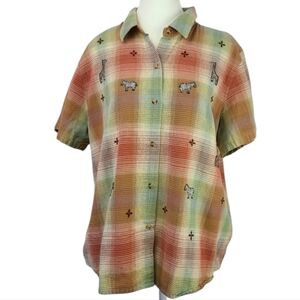 Victoria Jones Vintage Plaid Short Sleeve Button-Down Blouse XL – Retro Y2K Prep